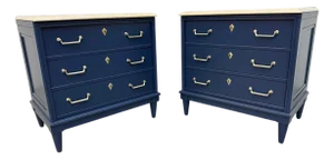 Vintage American of Martinsville Navy Blue Marble Top Nightstands - Set of 2