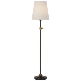 Thomas O'Brien by Visual Comfort Signature Bryant 27" Adjustable Cordless Table Lamp in Bronze and Hand-Rubbed Antique Brass with Linen Shade For Sale