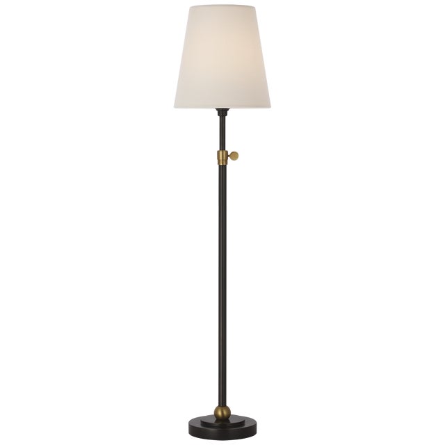 Thomas O'Brien by Visual Comfort Signature Bryant 27" Adjustable Cordless Table Lamp in Bronze and Hand-Rubbed Antique Brass with Linen Shade For Sale