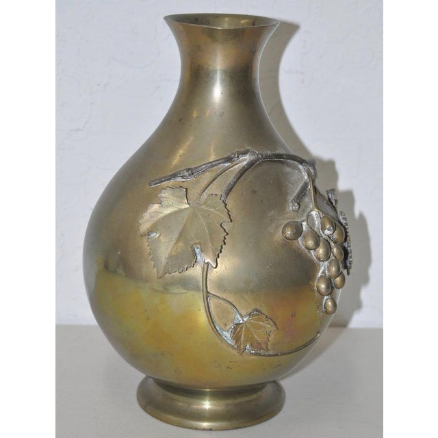 Circa 1920 Vintage Solid Brass Vase With Grapes & Leaves Chairish