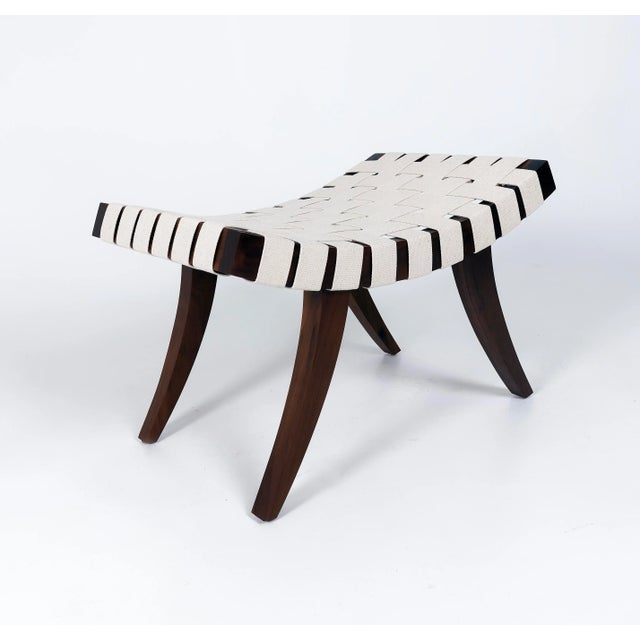 Brown Adrian Ottoman by Dosbananos Solid Walnut and Cotton Webbing Stool For Sale - Image 8 of 11