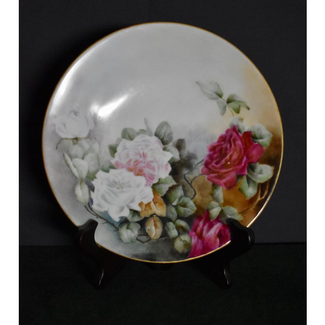 Antique Jean Pouyat Limoges France Hand Painted Rose Porcelain Cabinet Plate For Sale - Image 10 of 13