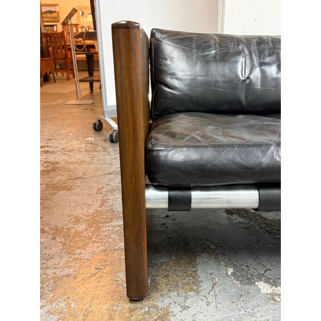 Wood Selig Rosewood + Black Leather Strap Sofa, Circa 1970's For Sale - Image 7 of 12