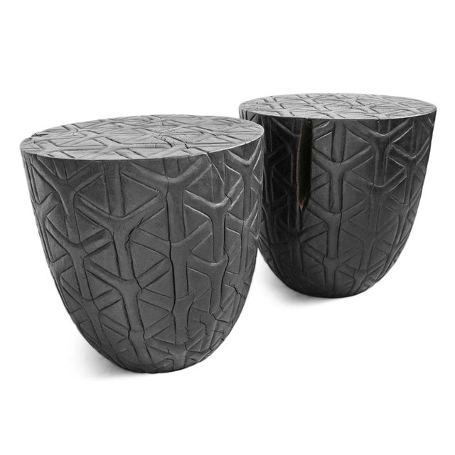 Ebony Ebony Gumdrop Acacia Wood Cane Print Stool For Sale - Image 8 of 9