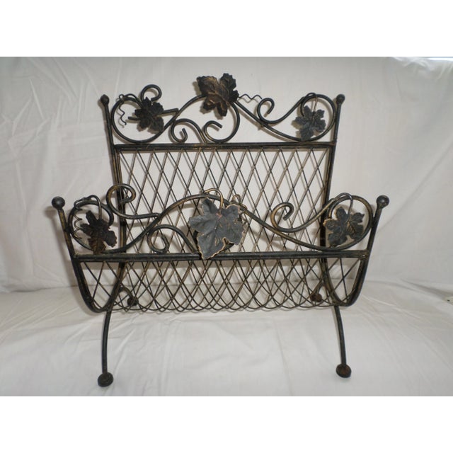 Black Vintage Mid Century Modern Metal Magazine Rack With Leaves For Sale - Image 8 of 8