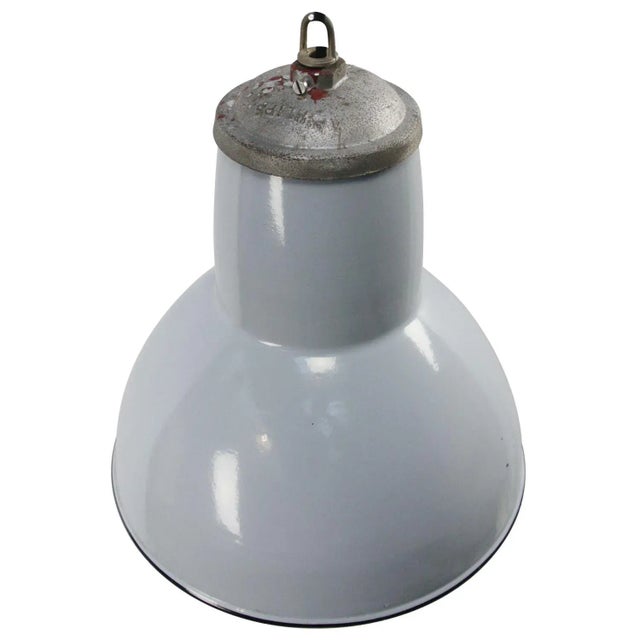 Vintage Industrial Dutch Gray Enamel Pendant Light from Philips, in Very Good conditions. Designed 1950 to 1959 This piece...