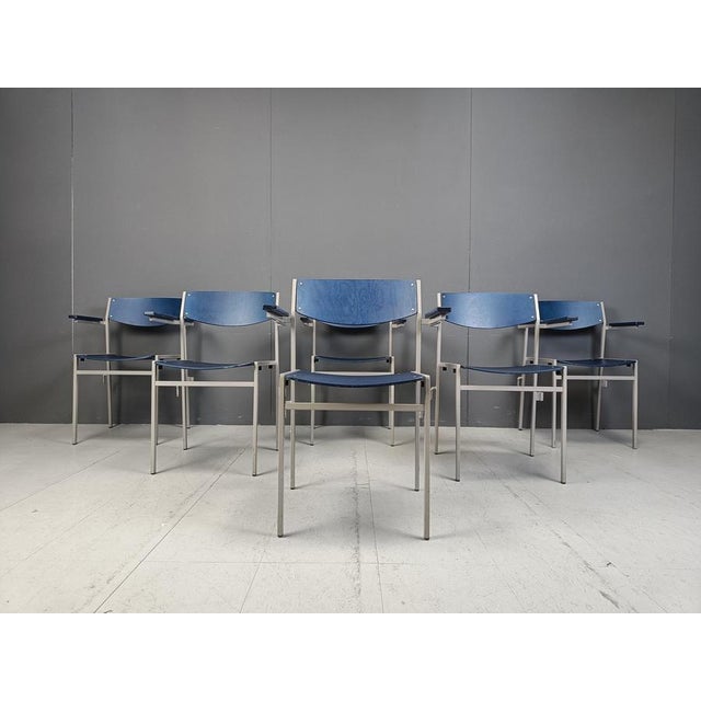 Minimalist Metal and Plywood Stackable Armchairs from Gijs Van Der Sluis, 1960s, Set of 6 For Sale - Image 12 of 13