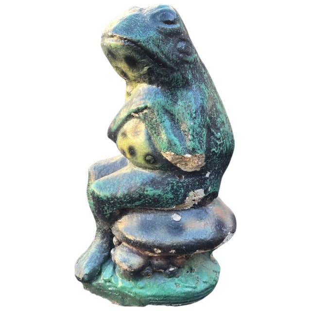 Anthropomorphic Adoring Frog Mushroom Cement Sculpture Yard Art Loving Statue For Sale - Image 17 of 18
