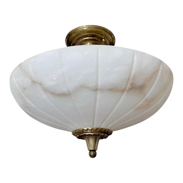 1970s French Directoire Style Alabaster Flushmount Ceiling Light For Sale