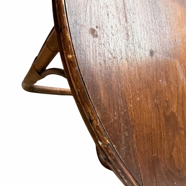 Vintage Mid Century Bamboo and Wood Round Coffee or End Table For Sale - Image 6 of 8