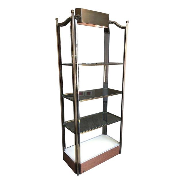 1970s Bronze Glass Light Up Shelf Etagere W/ Smoked Acrylic Accents For Sale