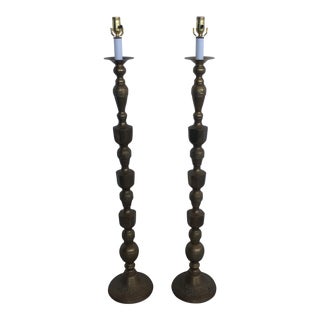 Vintage Chinese Asian Brass Floor Lamps - A Pair For Sale