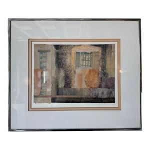1983 Vintage Collage Expressionist Abstract Painting by Ellis Islands – Framed