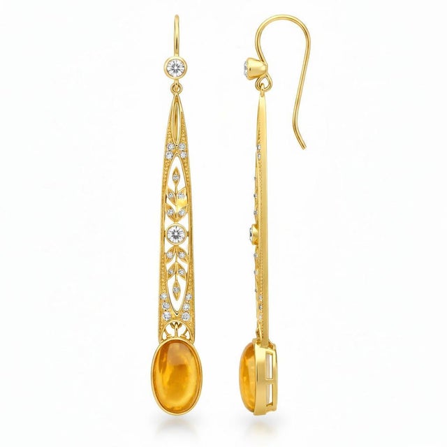 Art Nouveau Citrine Drop Earrings Silver, Gold, A Pair For Sale - Image 4 of 6