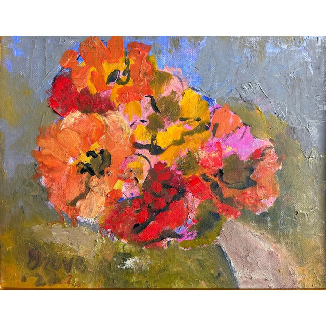 Contemporary Original Impressionist Oil Painting on Canvas of Floral Still Life by Margaret Grove For Sale - Image 3 of 7