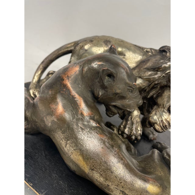 C. Ganci, Fight Between Lion and Tiger, 1920s, Silver Sculpture For Sale - Image 4 of 15