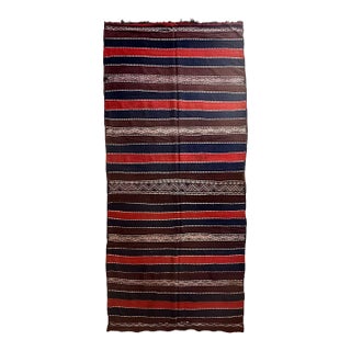 1980s Striped Tribal Vintage Flatweave Rug - 11.3 X 5.31 Ft For Sale