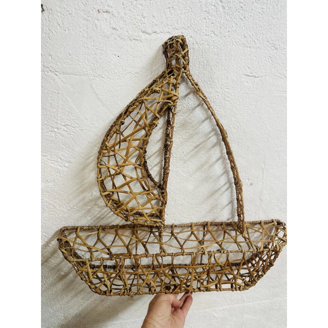 Coastal Vintage Wicker Sailboat For Sale - Image 3 of 8