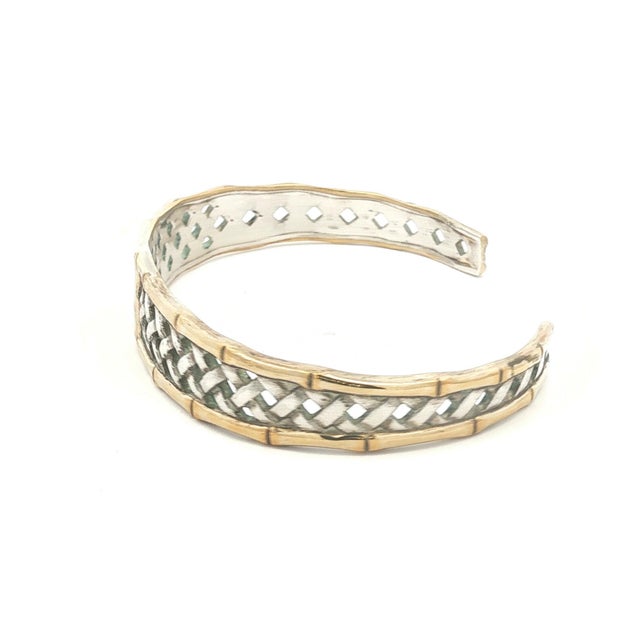 Contemporary Vintage International Sterling and Gold-Plated Basket Weave Cuff Bracelet For Sale - Image 3 of 5