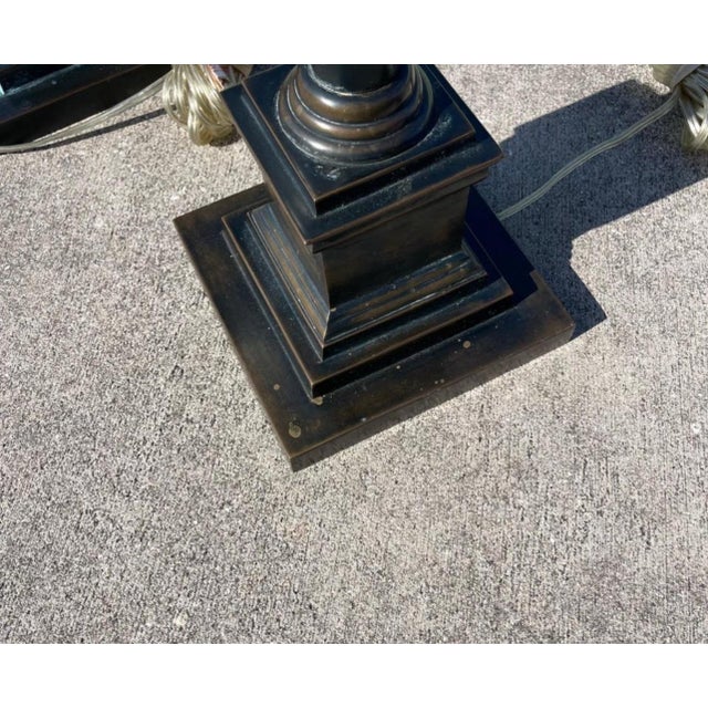 Metal Visual Comforts Patinated Bronze Neo Classical Empire Brass Shade Table Lamps For Sale - Image 7 of 10