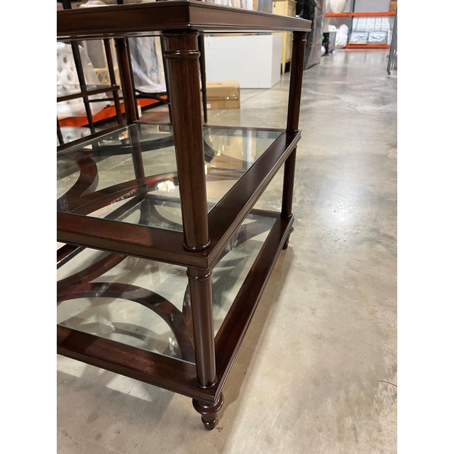 Attributed Theodore Alexander Glass and Wood 3 Shelf End Table For Sale In West Palm - Image 6 of 7