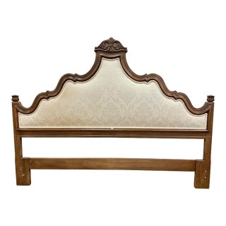Vintage Carved Upholstered King Headboard Bed For Sale
