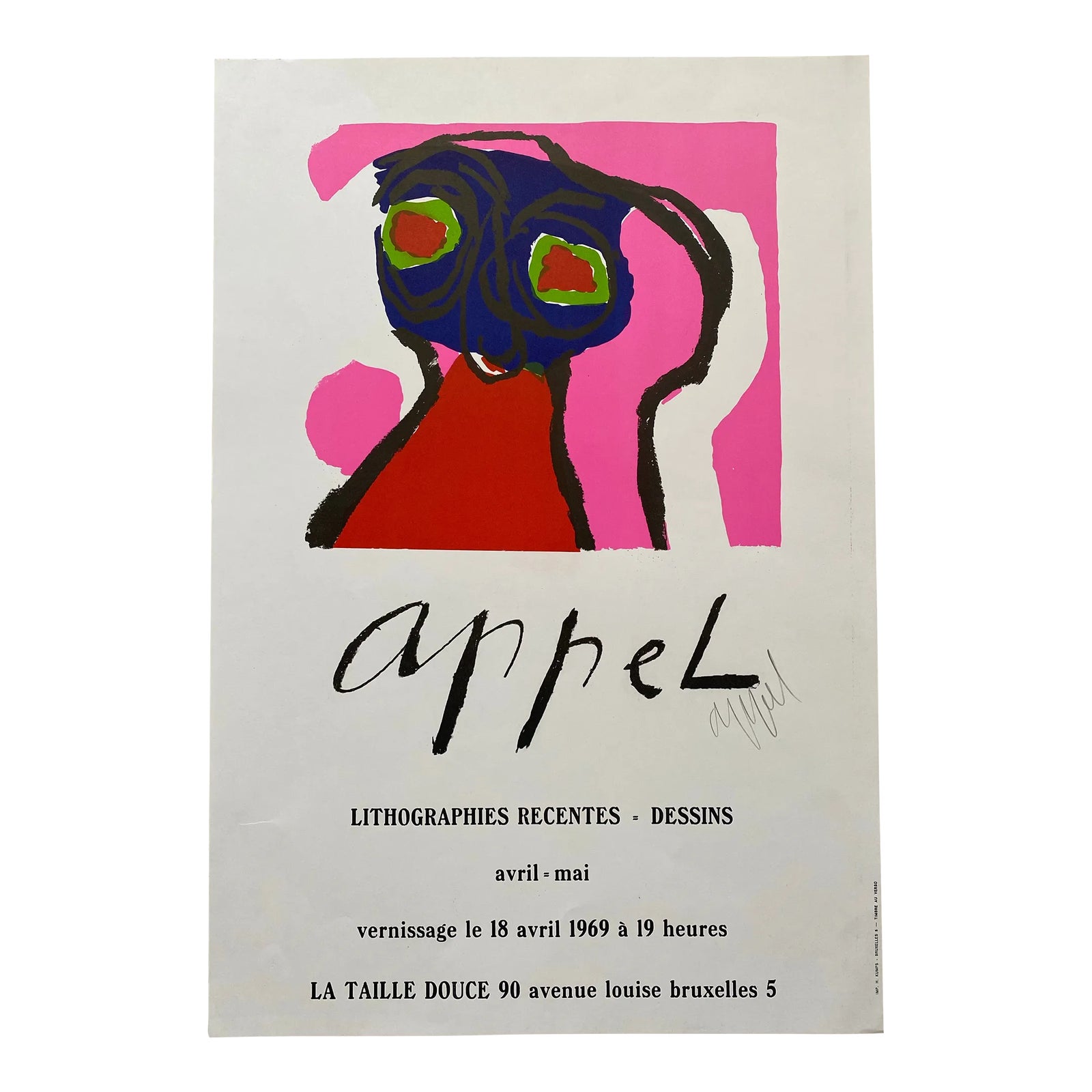 Karel Appel、Nu bleu、希少画集画、新品額装付