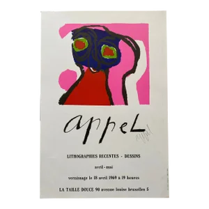 1969 Karel Appel Artist Signed "Lithograph Recentes - Dessins" Exhibition Print