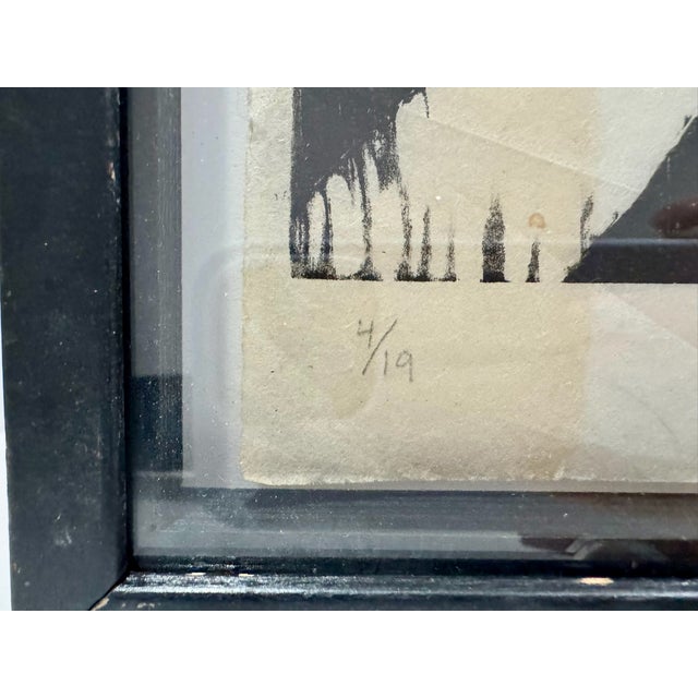 1970s Original Woodblock Print 1/10 Signed 1972 Abstract Modernist Black White Framed For Sale - Image 5 of 8