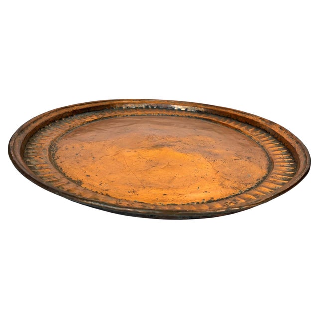 Large Antique Hand-Hammered Copper Tray with Fluted Border, 22 Inch For Sale - Image 17 of 17
