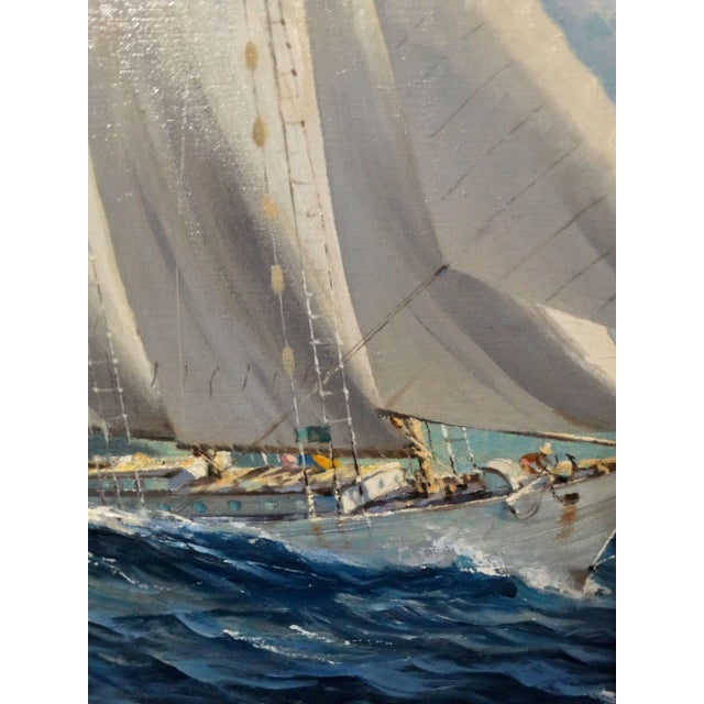 Yacht Oil Painting Sailing Off Bora Bora Louis Macouillard 1913-1987 Gilt Frame For Sale - Image 9 of 15