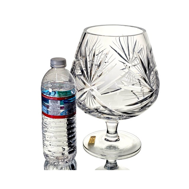 Late 20th Century German Handcut Lead Crystal Giant Snifter Glass With Pinwheel Pattern, 9" Vintage Centerpiece For Sale - Image 5 of 9