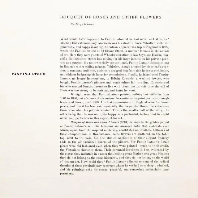 1950s After Henri Fantin-Latour "Bouquet of Roses and Other Flowers", First Edition Swiss Full-Color Print For Sale In Dallas - Image 6 of 9