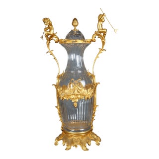 Eric Stepniewski French Louis XV Rococo Ormolu & Crystal Figural Cherub Vase For Sale