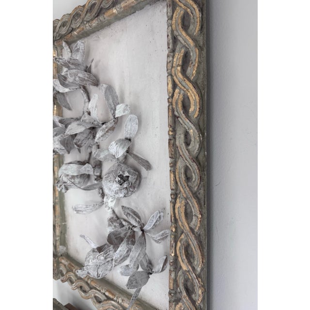 Paper Mache Pomegranate Branch in Plaster Frame Sculptural Wall Art For Sale In West Palm - Image 6 of 11