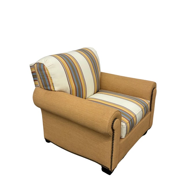 Hickory Chair Roll-Arm Club Chair With Striped Cushions & Nailhead Trim For Sale In Charlotte - Image 6 of 8