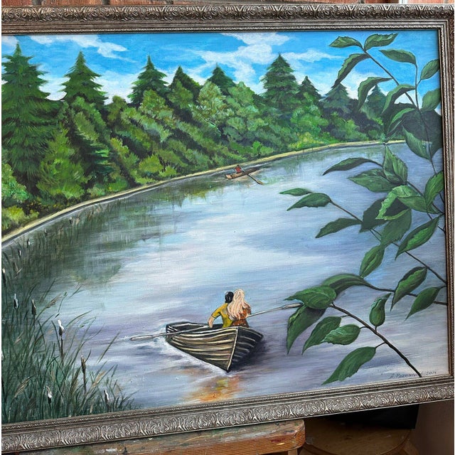 “Two in a Boat” is a plein air landscape painted at the mouth of the Pirita River in Estonia. Calm water framed by dense...