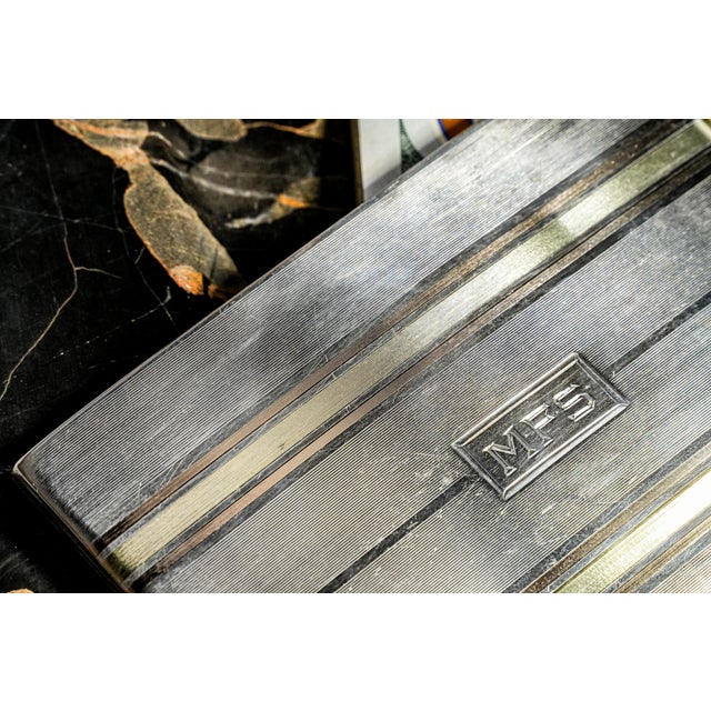 1920s Stunning Art Deco Antique 14k Gold Inlay Sterling Silver Cigarette Card Case For Sale - Image 5 of 15
