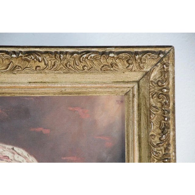 Beige Vintage Oil on Canvas a Portrait Painting of a Young Girl For Sale - Image 8 of 13