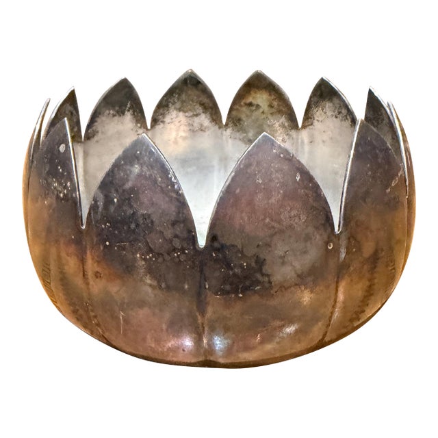 Vintage Silver-Plated Lotus Flower Bowl Produced by Reed & Barton Mid Century For Sale