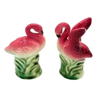 Mid 20th Century Pink Flamingo Ceramic Salt & Pepper Shaker Set, Lefton's Japan For Sale