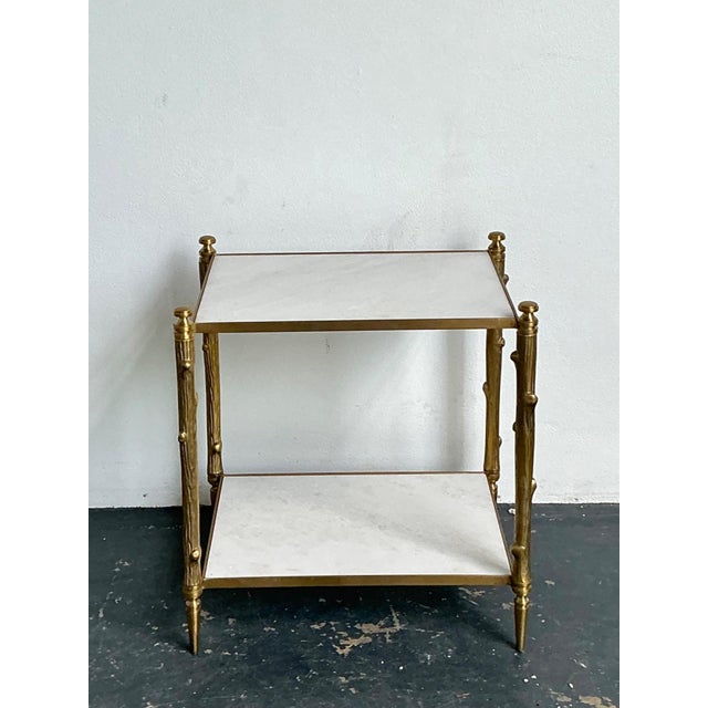 Metal Vintage Brass Faux Bois Two-Tier Table For Sale - Image 7 of 12