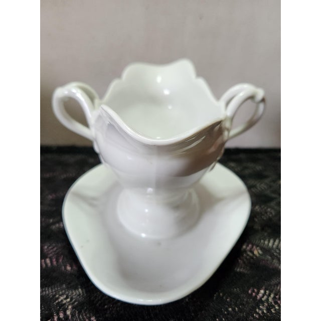 Antique Leon Sazerat White Porcelain Sauce Boat from Limoges For Sale - Image 5 of 13