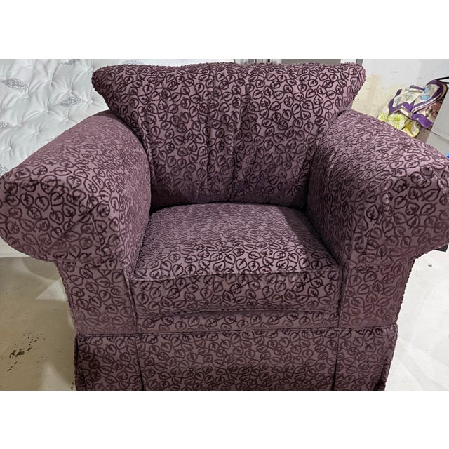 2020s Custom Handmade Purple Chenille Armchair With Leaf Pattern For Sale - Image 5 of 8