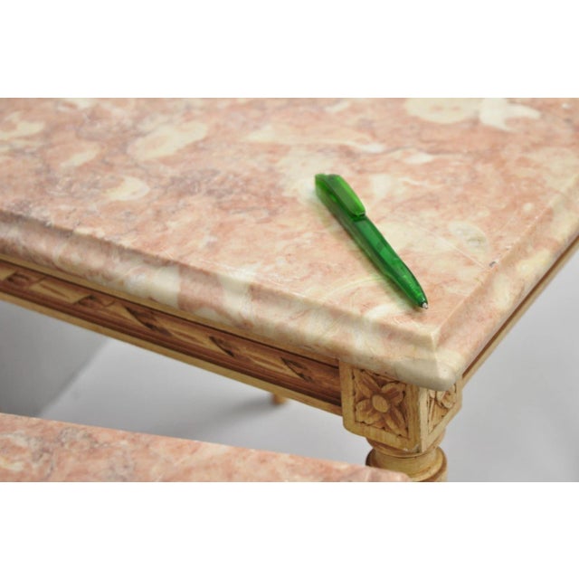 Vintage French Louis XVI Style Pink Marble Top Low Drinks Side Tables - A Pair For Sale - Image 13 of 16