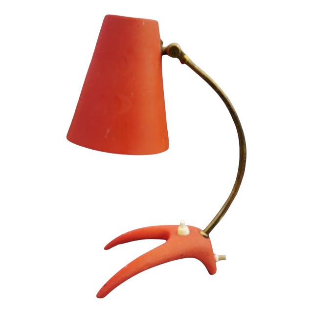 Vintage Swedish Desk Lamp in Red Wrinkle Lacquer, 1950s For Sale