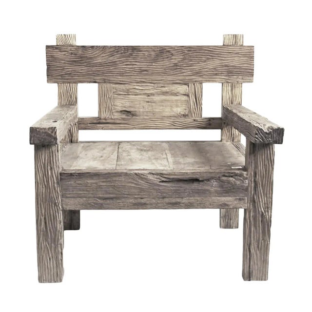 Outdoor Vintage Rustic Grey Teak Railway Wood Chair For Sale In Los Angeles - Image 6 of 6