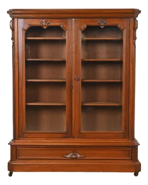 Herter Brothers Style Antique Victorian Carved Walnut Glass Front Bookcase, Circa 1880s