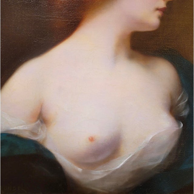 Late 19th Century Henri Rondel -Portrait of a Seminude Red Haired Beauty-19th Century Oil Painting For Sale - Image 5 of 10