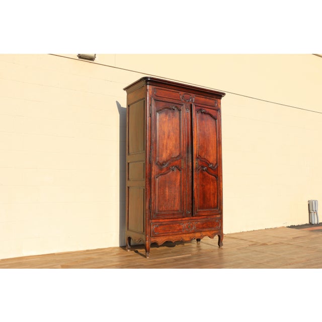 French Provincial 19th Century French Provincial Louis XV Walnut Armoire Cabinet For Sale - Image 3 of 13